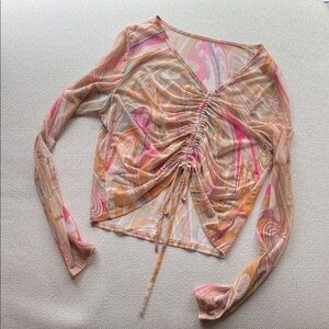 Multicolor Ruched Mesh Women Top - Sz S